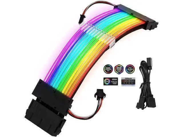 Alt view image 6 of 6 - Power Supply Sleeved Cable, Customization 24 Pin Atx Rgb Cable Extension Kit 16Awg, 5V 3Pin Synchronized Psu Cable For Rgb Software From All Major Motherboard Cable Management