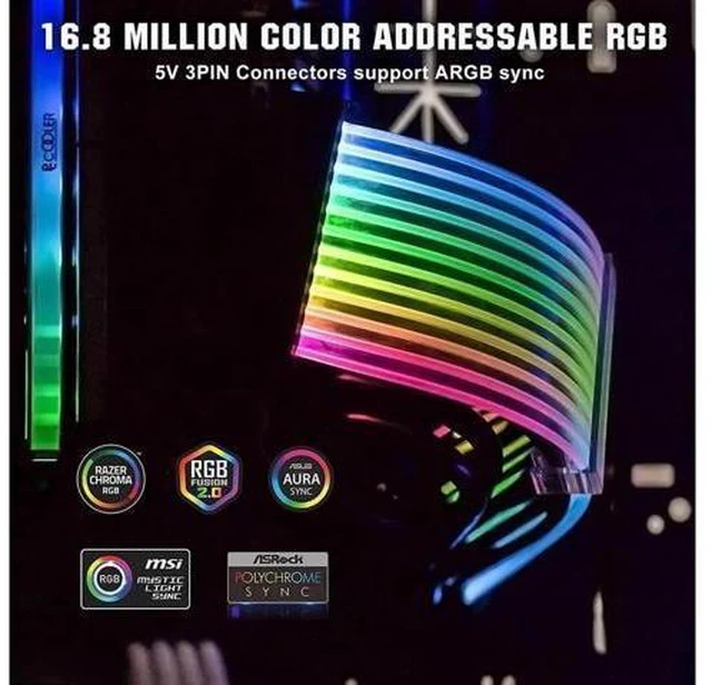 Alt view image 8 of 12 - Aomoproing Power Supply Sleeved Cable, Customization 24 Pin Atx Rgb Cable Extension Kit 16Awg, 5V 3Pin Synchronized Psu Cable For Rgb Software From All Major Motherboard Cable Management