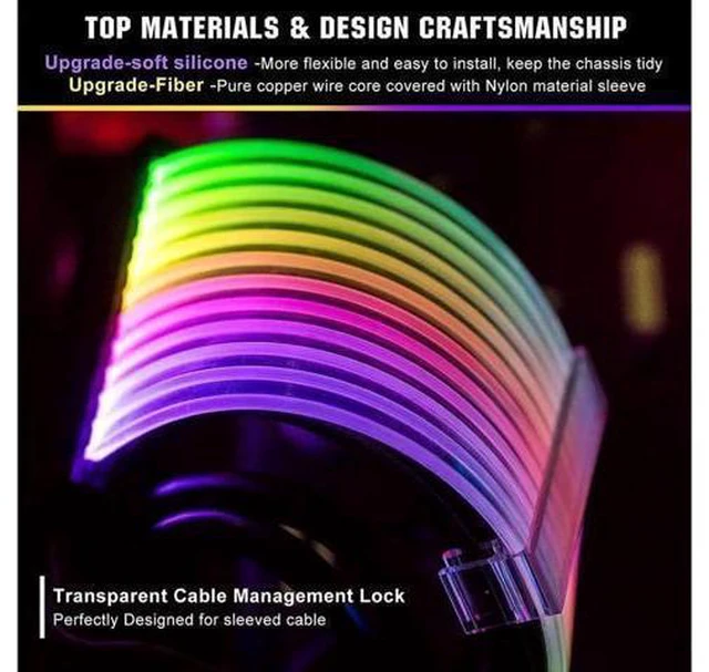 Alt view image 11 of 12 - Aomoproing Power Supply Sleeved Cable, Customization 24 Pin Atx Rgb Cable Extension Kit 16Awg, 5V 3Pin Synchronized Psu Cable For Rgb Software From All Major Motherboard Cable Management
