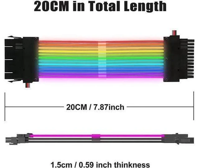 Alt view image 12 of 12 - Aomoproing Power Supply Sleeved Cable, Customization 24 Pin Atx Rgb Cable Extension Kit 16Awg, 5V 3Pin Synchronized Psu Cable For Rgb Software From All Major Motherboard Cable Management