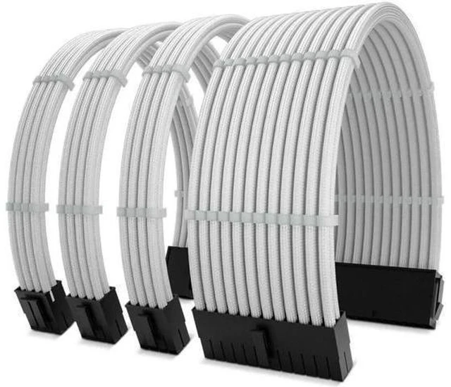 Alt view image 6 of 10 - Aomoproing Customization Mod Sleeved Extension Power Supply Cable Kit GPU PC Braided WHITE