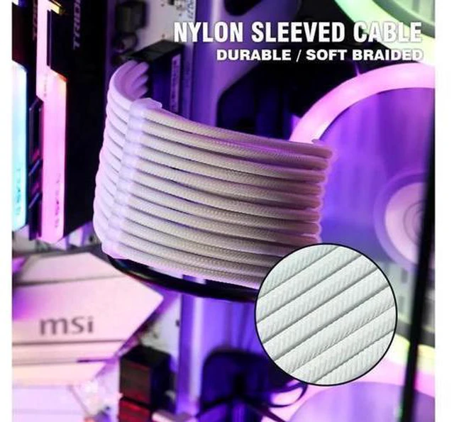 Alt view image 9 of 10 - Aomoproing Customization Mod Sleeved Extension Power Supply Cable Kit GPU PC Braided WHITE