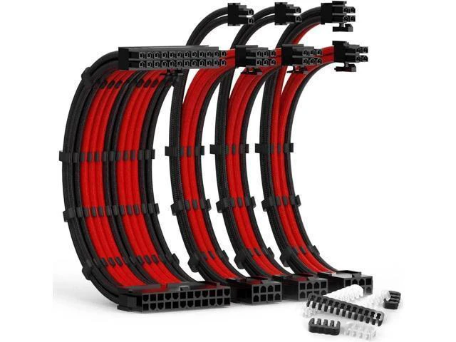 Alt view image 5 of 8 - Aomoproing PSU Cable Extension Kit 30CM Length with Cable Combs 1x24Pin/1x8Pin(4+4) EPS/2x8Pin(6P+2P) PCI-E/PC Sleeved Cable for ATX Power Supply(Black & Red)