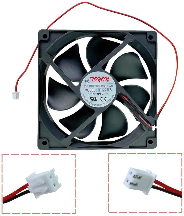 Alt view image 10 of 14 - TD1225LS Cooling Fan, DC12V 0.18A 120x120x25mm 2-Wire DC BRUSHLESS Fan TD1225LS
