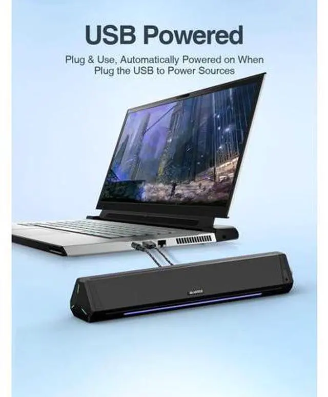 Alt view image 13 of 14 - Computer Speakers, Bluetooth Computer Soundbar, HiFi Stereo, 3.5mm Aux-in Connection, USB Powered Computer Speakers for Desktop Monitor, PC, Laptop, Tablets