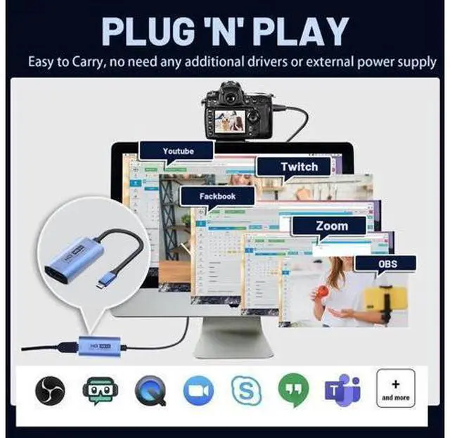 Alt view image 12 of 14 - AOMOPROING Video Capture Card, USB3.0 HDMI to USB-C Capture Device, Stream & Record at 2K@30FPS 1080P@60FPS, Compatible with iPad Mac OS Windows, Quest 3, OBS, Zoom, PS5/4, Switch, Xbox (Blue)