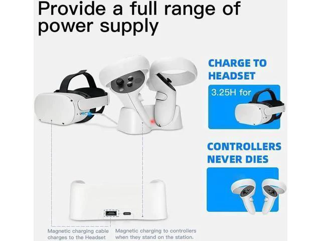 Alt view image 8 of 14 - Charging Dock for Oculus Quest 2, Magnetic Controller & Headest Display Charger, High Speed, Controller Mount Station with 2 Rechergeable Batteries, Battery Cover and USB-C Charger Cable