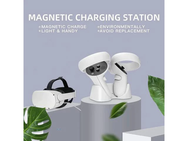 Alt view image 14 of 14 - Charging Dock for Oculus Quest 2, Magnetic Controller & Headest Display Charger, High Speed, Controller Mount Station with 2 Rechergeable Batteries, Battery Cover and USB-C Charger Cable