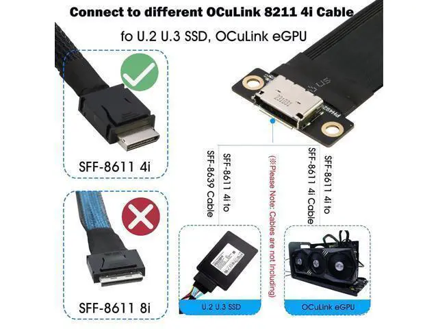 Alt view image 10 of 14 - NVMe to Oculink Adapter (20cm), M.2 NVMe PCIe 4.0 x4 to OCuLink SFF-8611 4i Host Adapter Speed up to 64Gbps for eGPU and SSD