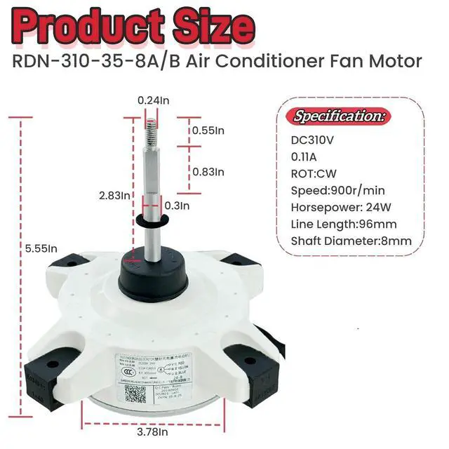 Alt view image 9 of 14 - RDN-310-35-8A/B Air Conditioner Fan Motor Brushless DC Motor DC310V 24W 0.11A 900r/min Compatible for AUX Air ConditionerExternal Fan Motor Replacement