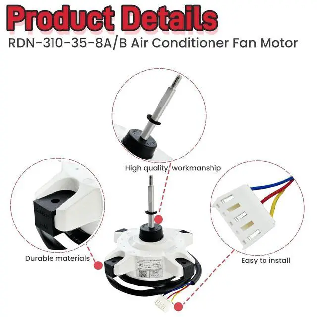 Alt view image 10 of 14 - RDN-310-35-8A/B Air Conditioner Fan Motor Brushless DC Motor DC310V 24W 0.11A 900r/min Compatible for AUX Air ConditionerExternal Fan Motor Replacement