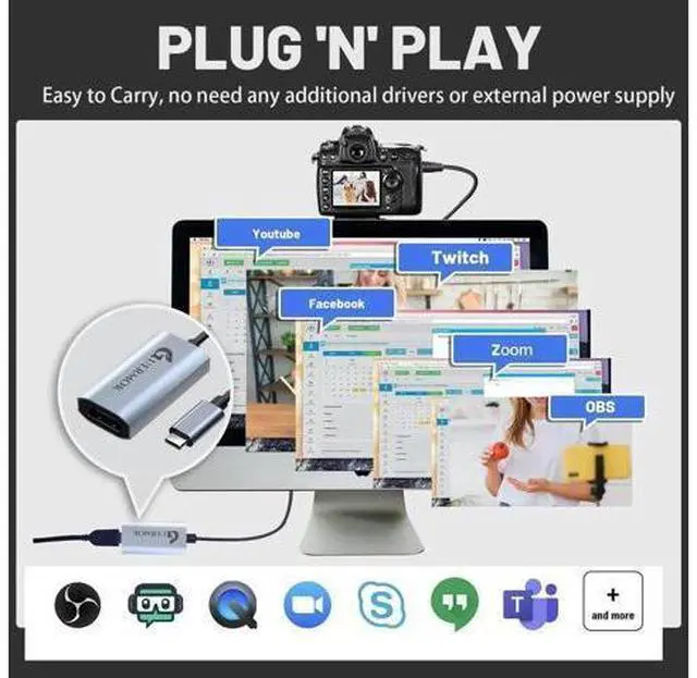 Alt view image 13 of 14 - AOMOPROING Video Capture Card, USB3.0 HDMI to USB-C Capture Device, Stream & Record at 2K@30FPS 1080P@60FPS, Compatible with iPad Mac OS Windows, Quest 3, OBS, Zoom, PS5/4, Switch, Xbox (Gray)