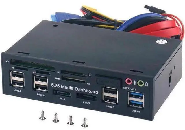 Alt view image 8 of 14 - Multi-Function USB Internal Card Reader 3.0 Hub with eSATA SATA Port PC Dashboard Media Front Panel Audio for SD MS CF TF M2 MMC Memory Cards Fits 5.25" Bay