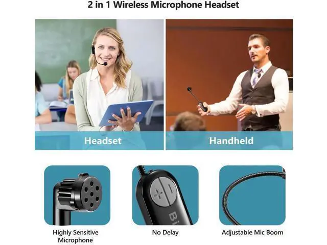 Alt view image 13 of 14 - Wireless Microphone Headset with 1/4''Plug, 165ft Range, UHF Wireless Headset Mic & Handheld Mic 2 in 1, for Karaoke Speaker, Amplifier, Speakers, PA System, Teaching, Fitness (Black)