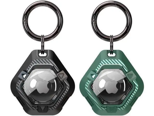 Alt view image 2 of 2 - 2 Pack IPX8 Waterproof Airtag Holder (TPU&Clear PC Double Protection), Anti-Scratch Shockproof AirTag Case with Carbon Fiber Texture Keychain,Inner and Outer TPU Bumpers for Apple AirTag Black/Green