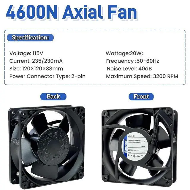 Alt view image 10 of 14 - for ebmpapst 4600N Axial Fan115V 12038 Industrial Cooling Fan All-Metal Heat-Resistant Cooling Fan 4600N, 2-Pin 20W