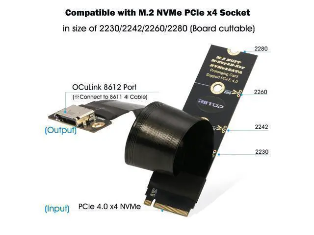 Alt view image 11 of 14 - NVMe to Oculink Adapter (20cm), M.2 NVMe PCIe 4.0 x4 to OCuLink SFF-8611 4i Host Adapter Speed up to 64Gbps for eGPU and SSD