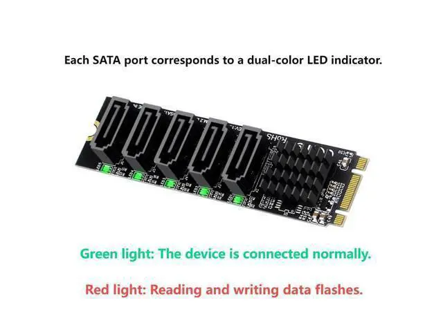 Alt view image 12 of 14 - 5 Ports M.2 to SATA Adapter, B+M Key NGFF 1 to 5 SATA 3.0 Port Expansion Card with JMB575 Chip/LED Indicator