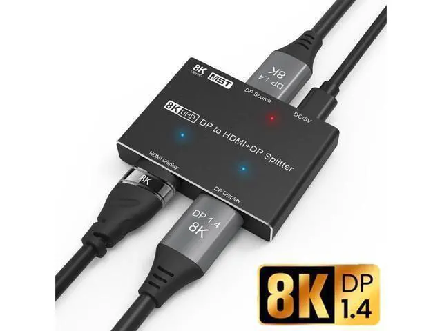 Alt view image 8 of 14 - 8K DisplayPort 1.4 to DisplayPort+HDMI Splitter Switch Adapter DP to DP+HDMI MST Hub Converter, 8K@30Hz 4K@120Hz, for PC Host Monitor Laptop etc
