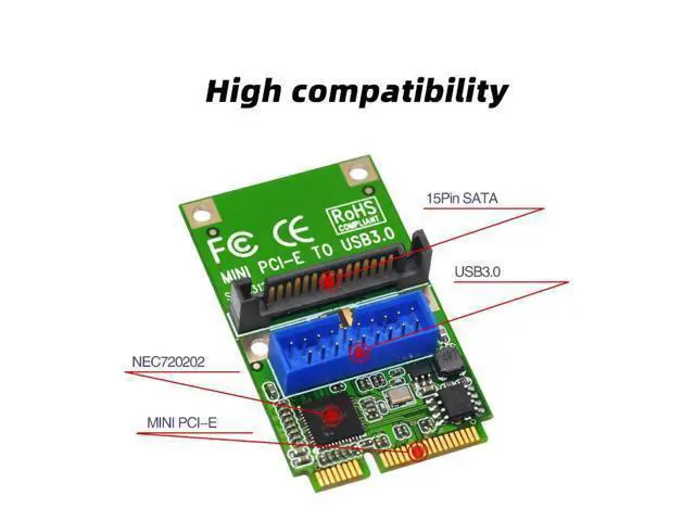 Alt view image 11 of 14 - Mini PCI-E to USB 3.0 Adapter Card MINI PCI Express to 19-Pin / 20pin USB3.0 Expansion Card 15pin SATA Power Port for Desktop PC