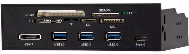 Alt view image 7 of 10 - 5.25 inch PC Computer Front panel All-in-1 Multifunction USB 2.0 card reader with 3 ports USB3.0,Type-C, eSATA ,Support MD,SD/MMC,XD,TF,M2,MS,64G CF card (STW-3125)
