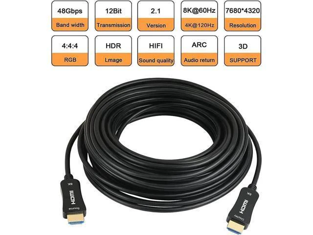 Alt view image 11 of 14 - 8K Fiber Optic HDMI 2.1 Cable 16FT/5M,8K60hz 4K120hz 4K144hz HDCP 2.3 2.2 48Gbps Ultra High Speed Compatible with Apple-TV Dolby Vision Atmos PS5 PS4, Xbox, RTX 3080 3090