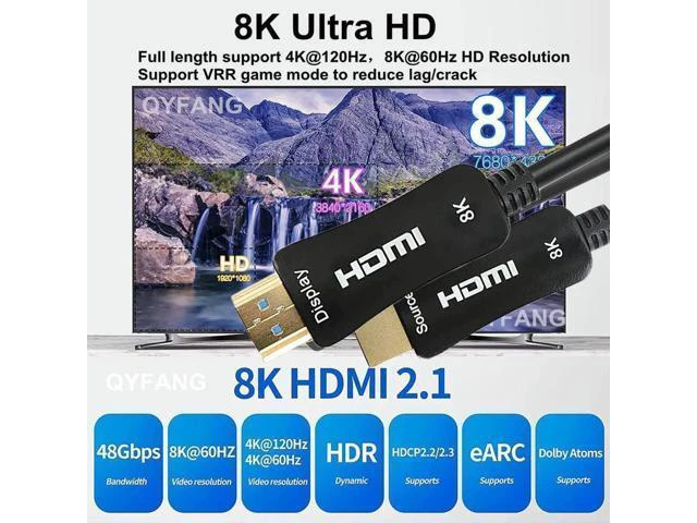 Alt view image 13 of 14 - 8K Fiber Optic HDMI 2.1 Cable 16FT/5M,8K60hz 4K120hz 4K144hz HDCP 2.3 2.2 48Gbps Ultra High Speed Compatible with Apple-TV Dolby Vision Atmos PS5 PS4, Xbox, RTX 3080 3090