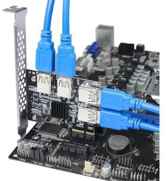 Alt view image 10 of 14 - PCI-E 1X to 16X Riser Card, PCIe 1 to 4 Slot USB3.0 Adapter for Mining, No Cable