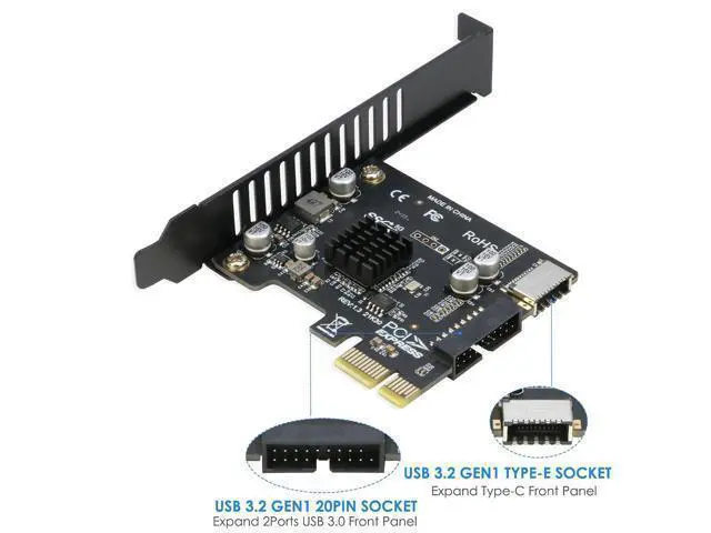 Alt view image 9 of 14 - PCIe to 20Pin + Type-E Internal Card, PCI-e x1 to (19+1) Pin USB 3.0 Socket and USB C Type-e (A Key) Front Panel Header Expainsion Adapter 5Gbps