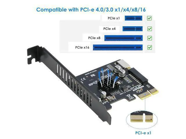 Alt view image 10 of 14 - PCIe to 20Pin + Type-E Internal Card, PCI-e x1 to (19+1) Pin USB 3.0 Socket and USB C Type-e (A Key) Front Panel Header Expainsion Adapter 5Gbps