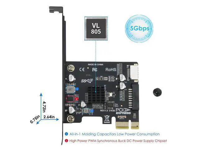 Alt view image 12 of 14 - PCIe to 20Pin + Type-E Internal Card, PCI-e x1 to (19+1) Pin USB 3.0 Socket and USB C Type-e (A Key) Front Panel Header Expainsion Adapter 5Gbps