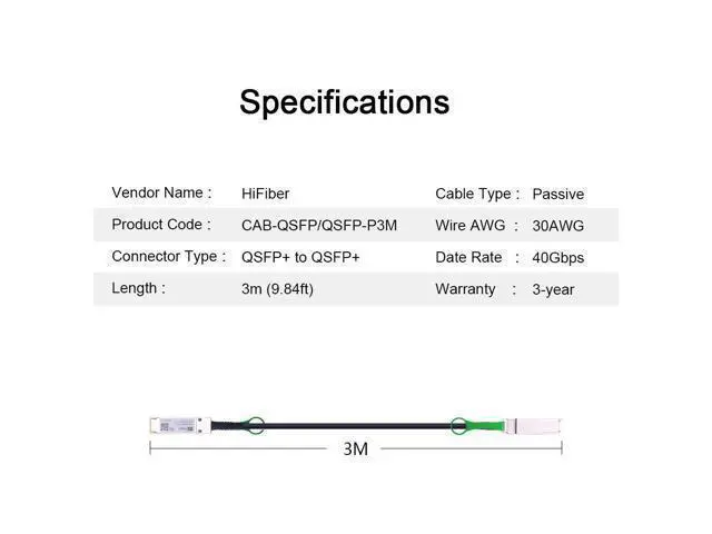 Alt view image 9 of 12 - H!Fiber 40Gb QSFP+ DAC Cable, 40GBASE-CR4, QSFP+ to QSFP+ Passive Direct Attach Copper Twinax Cable for Cisco QSFP-H40G-CU3M, Meraki MA-CBL-40G-3M, Mikrotik, Open Switch Devices, 3 Meter (9.8ft)