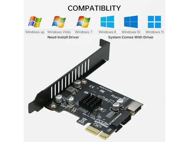 Alt view image 13 of 14 - PCIe to 20Pin + Type-E Internal Card, PCI-e x1 to (19+1) Pin USB 3.0 Socket and USB C Type-e (A Key) Front Panel Header Expainsion Adapter 5Gbps