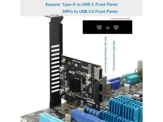 Alt view image 14 of 14 - PCIe to 20Pin + Type-E Internal Card, PCI-e x1 to (19+1) Pin USB 3.0 Socket and USB C Type-e (A Key) Front Panel Header Expainsion Adapter 5Gbps