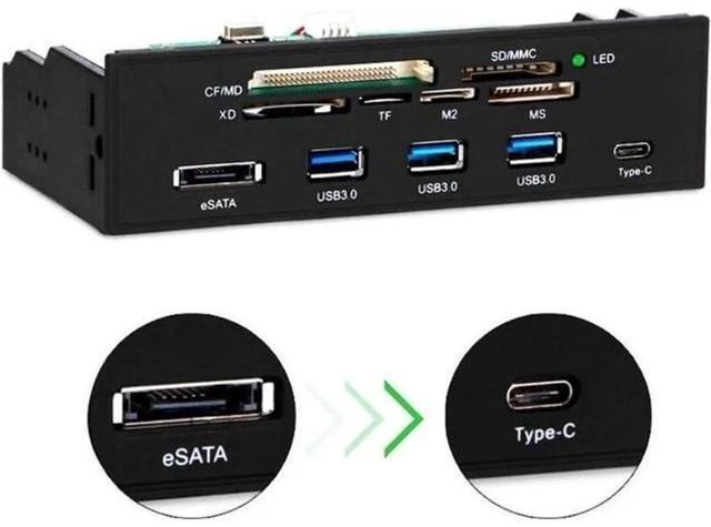 Alt view image 10 of 10 - 5.25 inch PC Computer Front panel All-in-1 Multifunction USB 2.0 card reader with 3 ports USB3.0,Type-C, eSATA ,Support MD,SD/MMC,XD,TF,M2,MS,64G CF card (STW-3125)