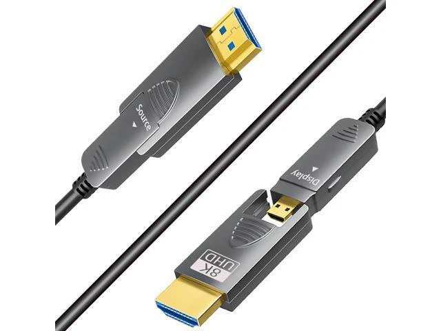 Alt view image 8 of 14 - 25ft 8K Fiber Optic HDMI Cable, Micro HDMI to HDMI 2.1, Detachable Type A+D, 48Gbps Ultra Speed, HDR, 3D, eARC, in Wall CL2 / CL3 Rated, Slim and Flexible for PS5 Project TV