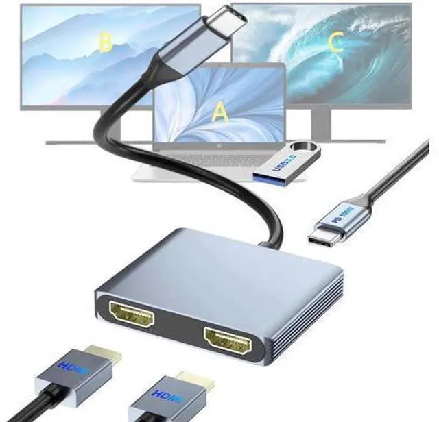 Alt view image 8 of 14 - USB C to Dual HDMI Adapter, HDMI Splitter for Dual Monitors Support C to 2 HD Splitter Extended Display for Type C Devices, MacOS only Mirrors Same Screen(SST), Windows Extend Two Different Screen