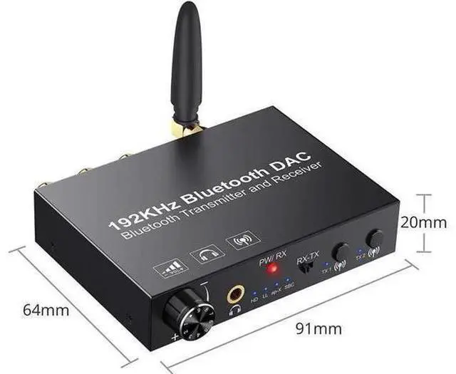 Alt view image 10 of 12 - 192KHz DAC Digital to Analog Audio Converter Bluetooth5.0 Transmitter Receiver with aptX HD aptx Low Latency Wireless Audio Adapter