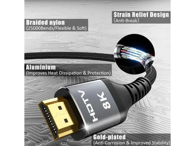 Alt view image 10 of 14 - 8K HDMI Cable 6FT 4-Pack, High Speed 48Gbps HDMI 2.1 Cord, Support 8K@60Hz & 4K@120Hz, HDR10+, SBTM, 12bit, 3D, eARC, Dolby Atmos, DTS:X, HDCP 2.3 for TV, Monitor, Apple TV, Roku, Soundbar, PS5, Xbox