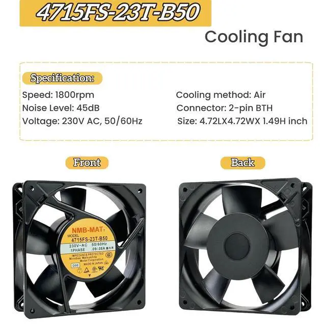 Alt view image 11 of 14 - for NMB 4715FS-23T-B50 AXIAL Fan, 230VAC 0.09/0.08A 50/60Hz 12CM Cooling Fan, 120x120x38mm 12038 Cooling Fan