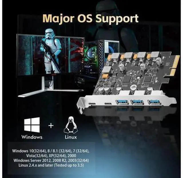 Alt view image 13 of 14 - Aomoproing PCIE to USB 3.2 Gen2 10G Expansion Card, 5 Port 3X USB Type-A and 2X Type-C Ports, Self-Powered, USB3.2 Hub Controller Adapter for Windows 10/11
