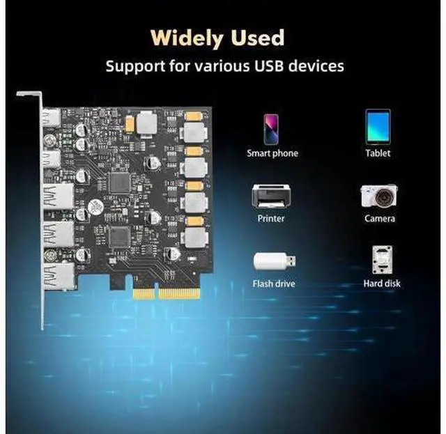Alt view image 14 of 14 - Aomoproing PCIE to USB 3.2 Gen2 10G Expansion Card, 5 Port 3X USB Type-A and 2X Type-C Ports, Self-Powered, USB3.2 Hub Controller Adapter for Windows 10/11