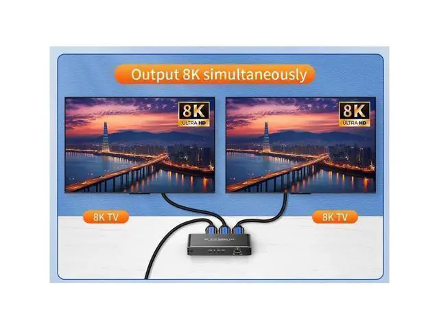 Alt view image 9 of 14 - 4K120Hz HDMI Splitter 1in2 Out,ESTONE 1x2 Power HDMI Splitter 2 Ports w/AC Adapter, 8Kx2K@30Hz 3D Full HD Distributor for Xbox PS5 Blu-Ray Player, HDTV Support 48Gbps, HDCP 2.3 RGB 4:4:4