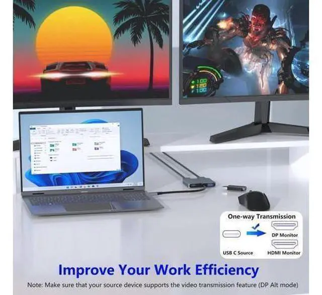 Alt view image 12 of 14 - USB C to Dual HDMI Adapter, HDMI Splitter for Dual Monitors Support C to 2 HD Splitter Extended Display for Type C Devices, MacOS only Mirrors Same Screen(SST), Windows Extend Two Different Screen