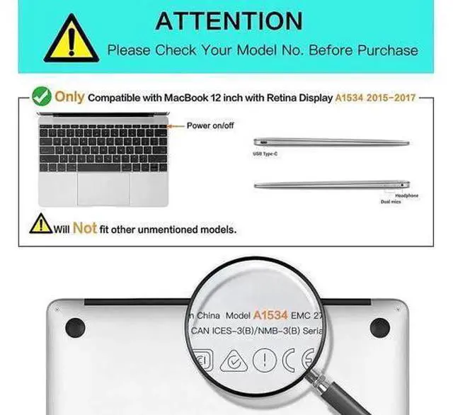 Alt view image 9 of 14 - Compatible with MacBook 12 inch Case with Retina Display Model: A1534, Release 2017 2016 2015, Plastic Hard Shell Case with Keyboard Cover Skin