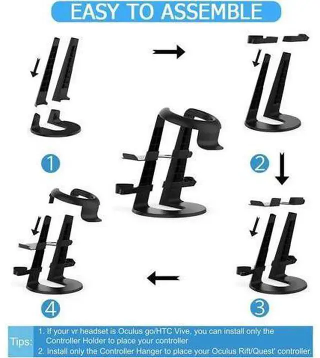 Alt view image 9 of 14 - VR Stand, Compatible with Oculus Quest 2 Stand, VR Headset Stand for Oculus Quest/Quest 2/Rift S/HTC Vive/Valve Index, VR Holder, Virtual Reality Headset and Controllers Holder, Black