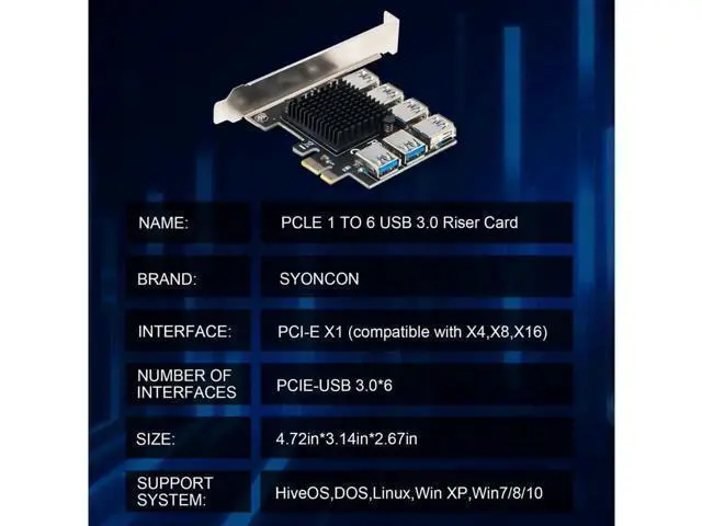 Alt view image 10 of 12 - Aomoproing PCIe 1 to 6 Riser Card, Pcie Splitter 1 to 6 PCI Riser Card, 6 Risers into 1 PCI Card, PCIe Multiplier Risers 1X to External 6 PCI-e USB3.0 Adapter for ETH Miner GPU Crypto Bitcoin