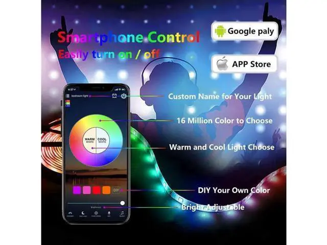 Alt view image 13 of 14 - LED Strip Lights 600 Led 32.8ft RGB 5050 LED Light Stripe 16 Color Changing 4 Modes Dimmable Led Stripe Lights with Remote 12V Stripe Light for Indoor and Outdoor Decoration