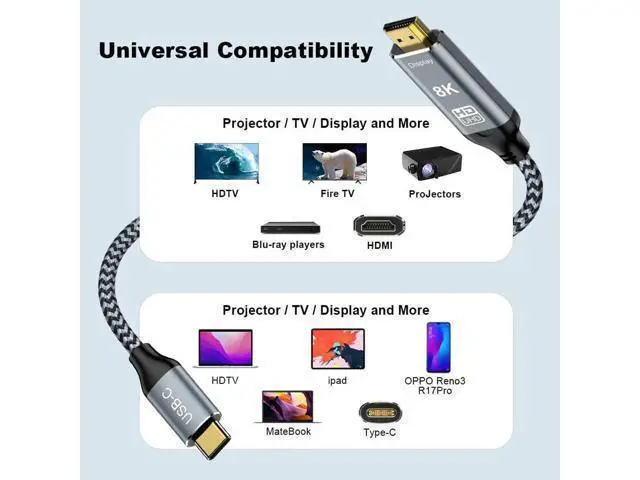 Alt view image 13 of 14 - USB C to HDMI 2.1 Cable 10FT, 8K@60Hz 4K@144Hz Thunderbolt 3/4 Compatible with MacBook Pro/Air, iPad Pro, iPhone 15, Supports HDCP 2.3 & HDR10, High Speed 48Gbps for XPS, Galaxy S22, Gaming Monitor