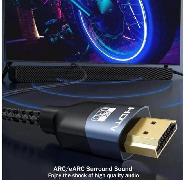 Alt view image 12 of 14 - AOMOPROING 8K HDMI 2.1 Cable 10 FT, 2-Pack, 48Gbps Ultra High Speed HDMI Braided Cord 10 Feet, 8K@60Hz, 4K@120Hz, HDCP 2.2&2.3, 3D, eARC, HDR10+ for Soundbar, TV, Monitor, PC, Laptop, PS5, Xbox